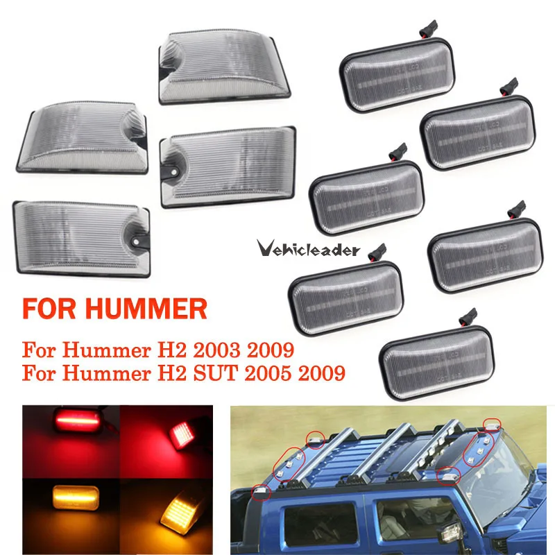 

10pcs Smoke/White Lens LED Side Marker Light Lamp Front+Rear Amber/Red For Hummer H2 2003-2009 H2 SUT 2005-2009