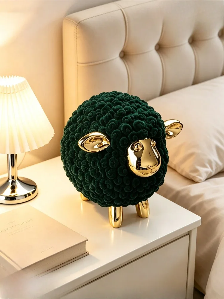 pp-Modern HomeDecor Cartoon Flocking Sheep Sculpture Resin Craft Animal Figurine Model  Living Bedroom Creative Ornaments Gift