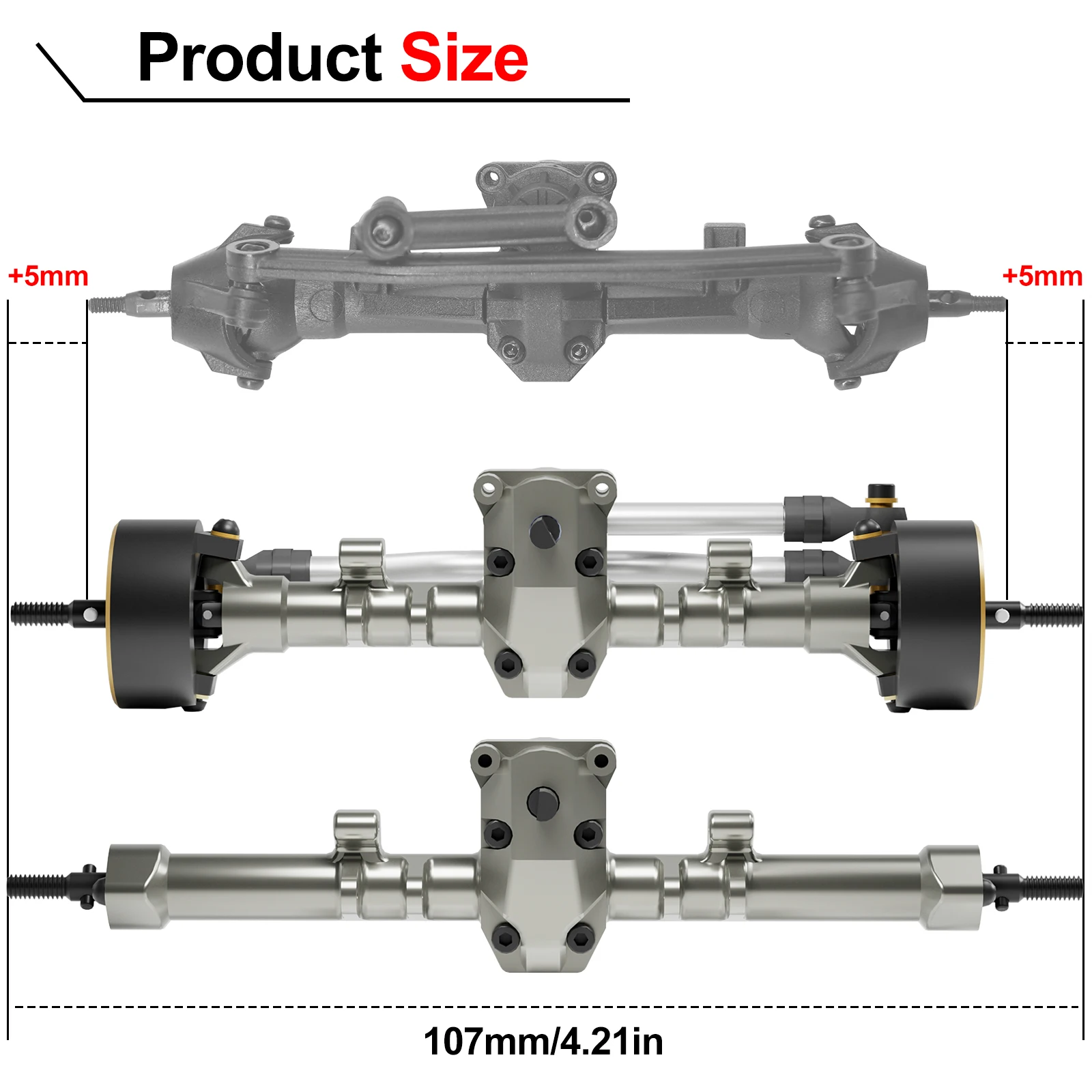 OGRC 1/24 +5mm Extended Axle with 50° Steering Angle, Brass Knuckles for Axial SCX24 DB C10 JLU Gladiator Bronco RC Crawler Car