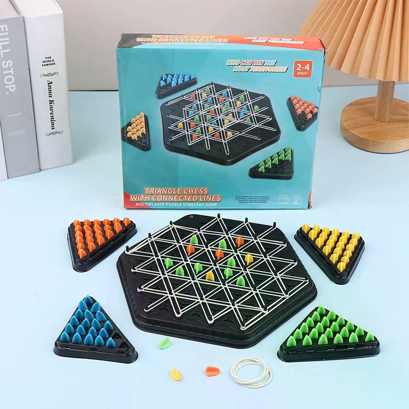 New Geometry Chain Chess Puzzle Triangle Chess Tabletop Game Rubber Band Training Interactive Game Battle Set Family Gathering