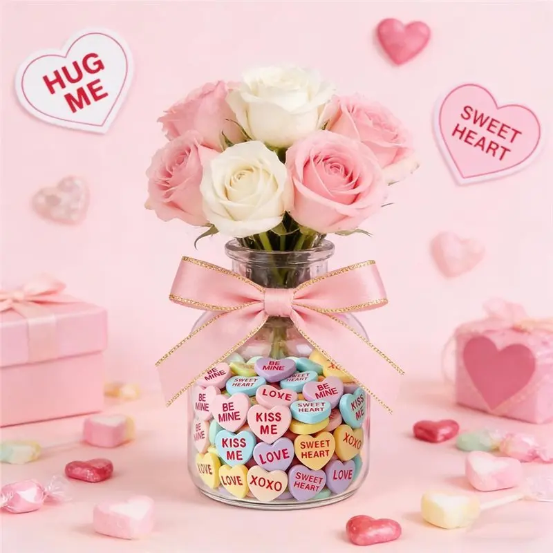 Valentine' S Day Heart Conversation Cards 125 Pcs Filled Vase For-For Romantic Decor Centerpiece Filler