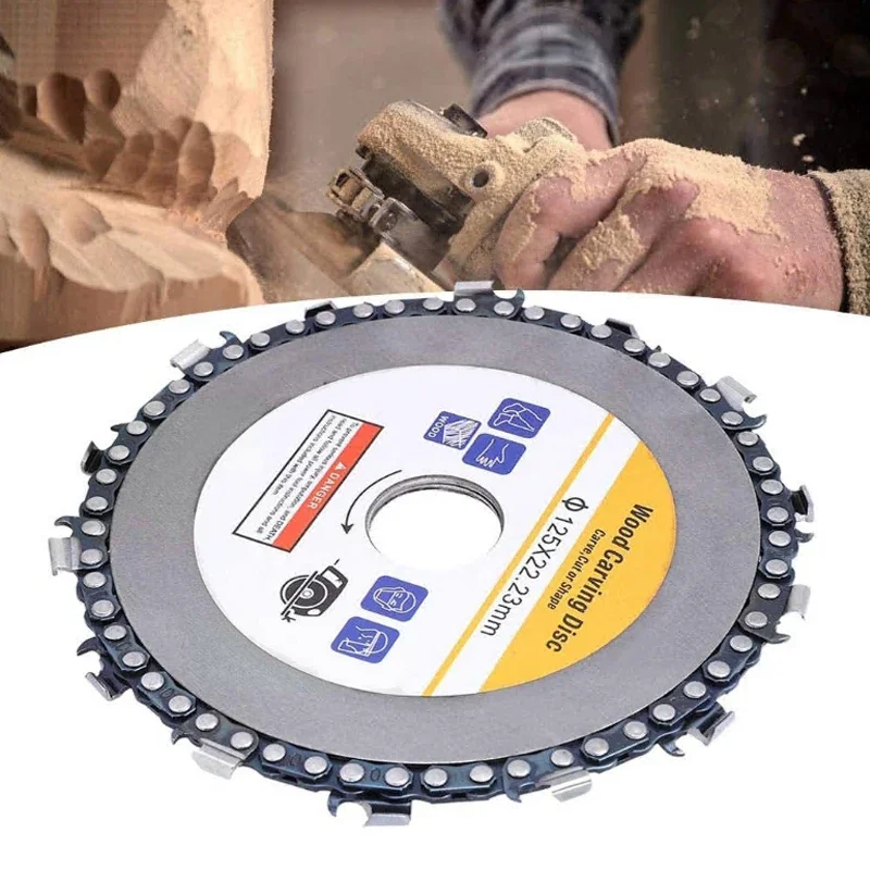 5 inch 125mm Angle Grinders Carving Tool Saw Blade Wood Carving Disc Chain Wheel Cutting Blade for Cutting Plastic Wood Carving