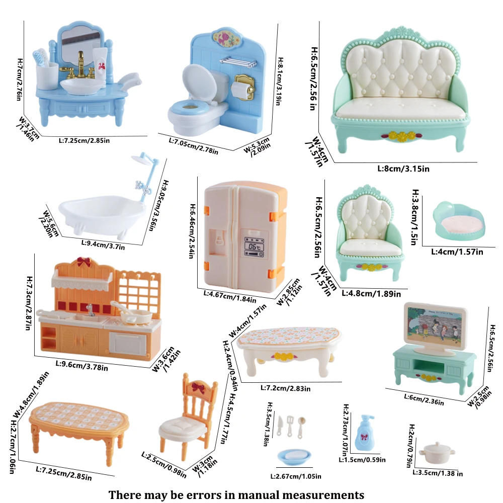 Poppenhuis Multi Color Thema Meubilair Model 1/12 Miniatuur Woonkamer Keuken Badkamer Meubels Ornament Kindercadeau