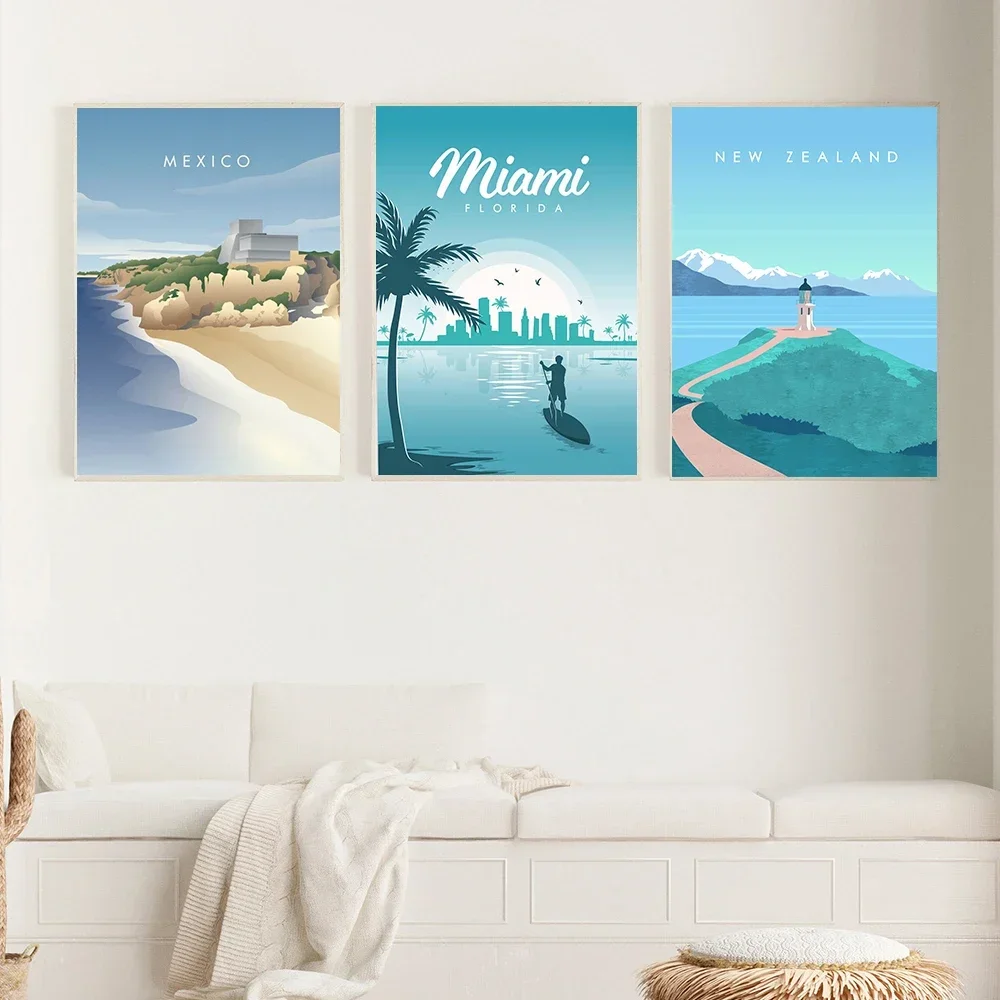 1PCS frameless Vintage Travel City Scenery HD Canvas Poster Unique Gift Idea - Features include Miami, Florida, Mexico, Venice,