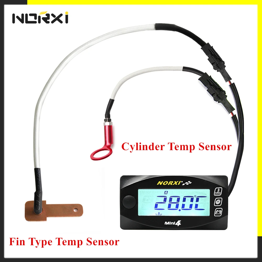 Motorcycle MINI 4 DUAL TEMP METER Cylinder Temperature Fin Type Temperature Sensor Voltage Time Square Gauge