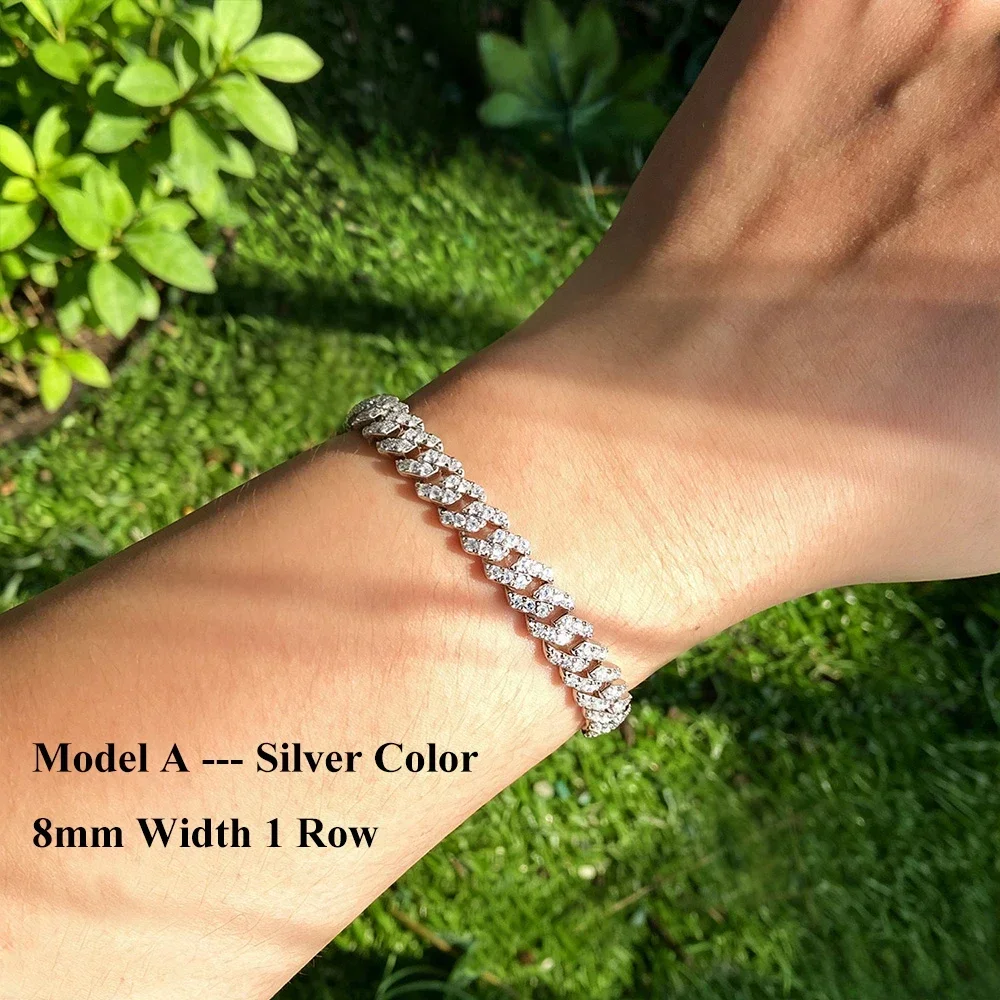 FCGJHW 1 Row D VVS1 Moissanite Cuban Bracelet 8mm Wide for Women Men GRA S925 Sliver All Lab Diamond Hand Link Chain Gifts 2026