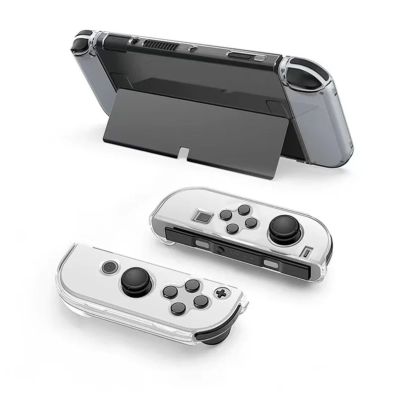 Switch OLED Case Transparent PC Protective Case for Nintendo Switch OLED Cover Case with Bracket Split Design Switch Case