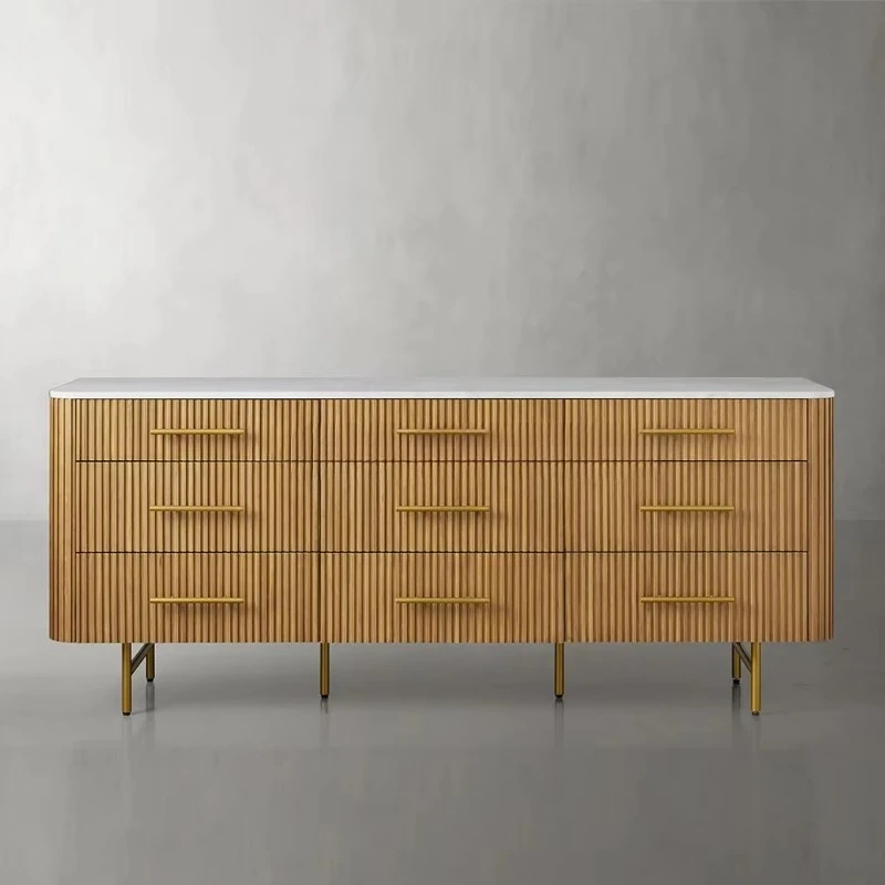 Modern design solid wood oak 9 drawer dresser with stone top quality customizable durable bedroom furniture set
