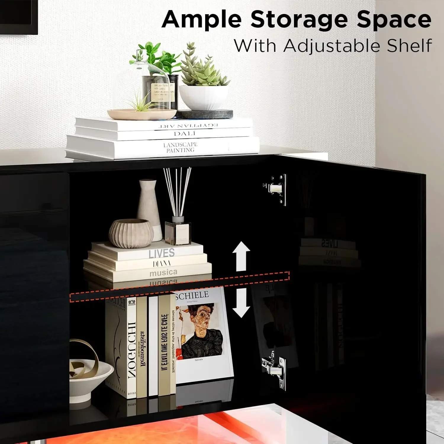 Fireplace TV Stand with 40" Fireplace, 80" Modern High Gloss Entertainment Center LED Lights