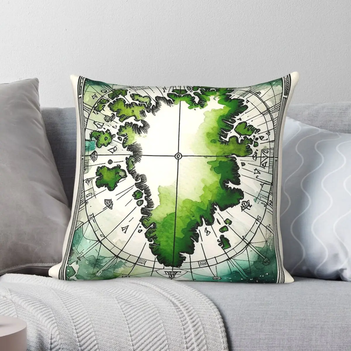 Greenland Island Square Pillowcase Polyester Linen Velvet Printed Zip Decorative Sofa Seater