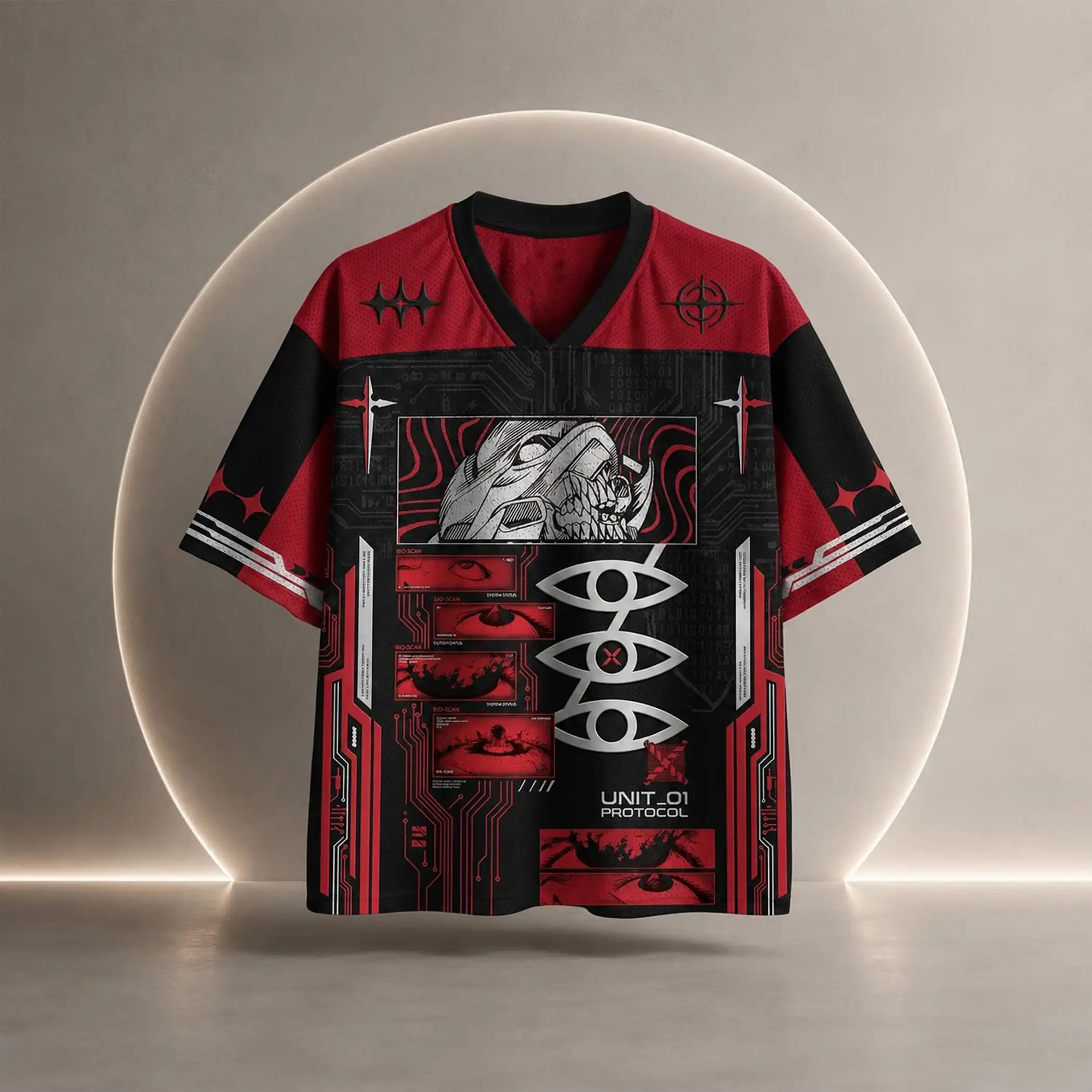Trendy Unisex V Neck Collectible Evangelion Unit 01 Mecha Jersey Soft Tops Ideal For Night Out And Casual Street Style Looks