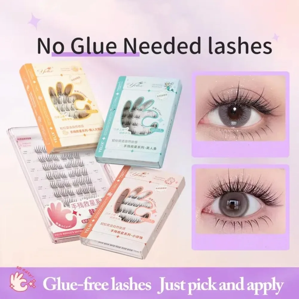 Natürliche selbstklebende falsche Wimpern, Wimpernverlängerung, tägliches Make-up, KEINE Kleberwimpern, kleberfreie Katzenaugenwimpern