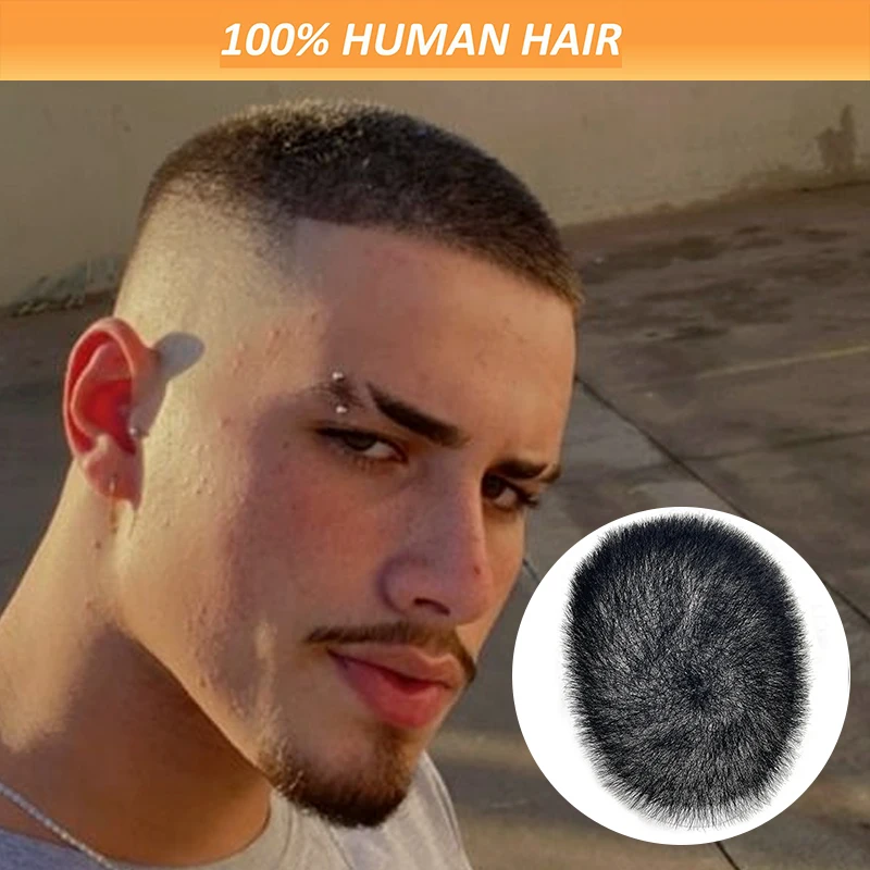 15*20cm 100% Human Hair Men\'s Short Buzz Cut Hair Thin Skin Toupee Men Human Hair Transparent Full Biological Scalp Prosthesis