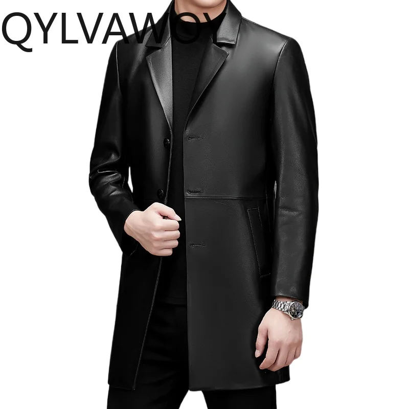 QYLVAWOY Top Layer Sheepskin Genuine Leather Jacket Men 2026 100% Real Leather High Quality Mid-length Coat Man Spring Autumn