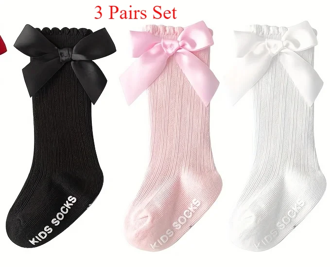 3 Paar Kinder Mädchen königlichen Stil Schleife kniehohe Netzsocken Baby Kleinkind Schleife in Röhrensocken. Kinder ausgehöhlte Socken