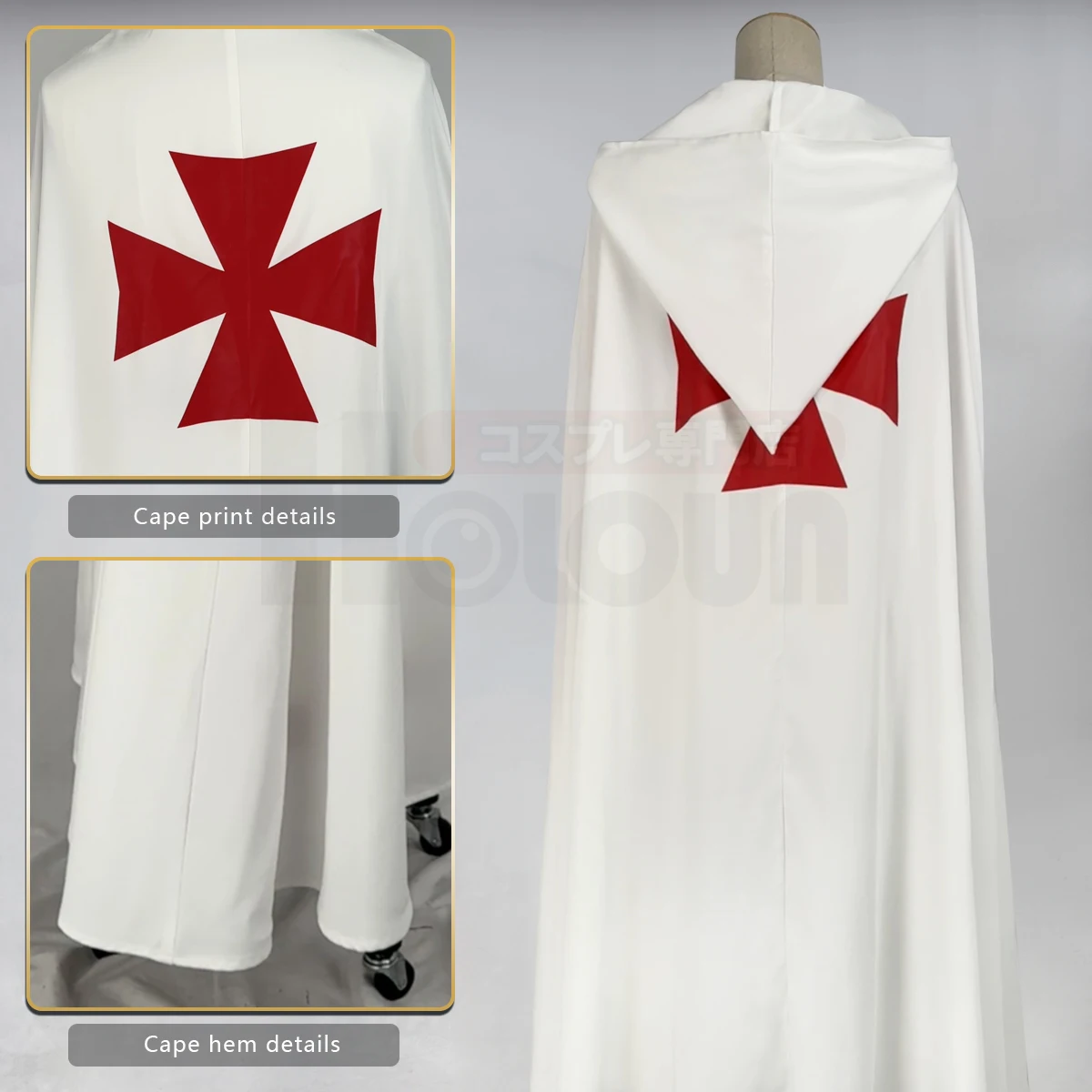 HOLOUN Medieval Crusader Knights Templar Robe With Hooded Cape Cosplay Costume Convention Halloween Christmas Party Outfit view 4