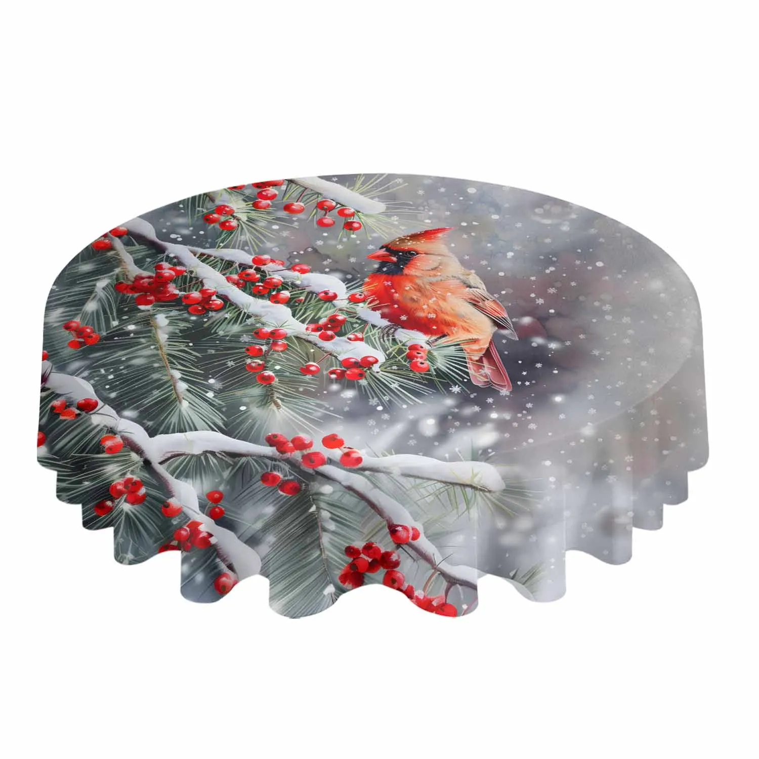 Red Sparrow Berries In Winter Snow Waterproof Tablecloth Wedding Holiday Table Cloth Kitchen Dining Table Cover Picnic Mat