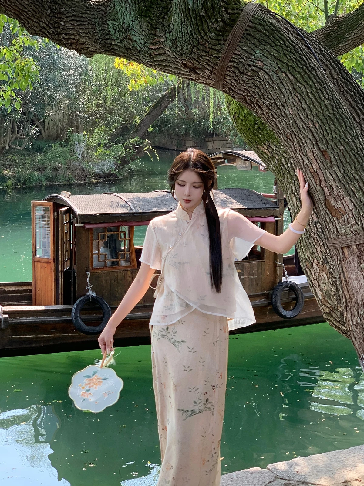 

New Chinese Style Short Sleeve Printed Shirt And Half Skirt Set the Pinkpo Spring 2024 Fashion Ladies Suit Small Shirt Skirt ...