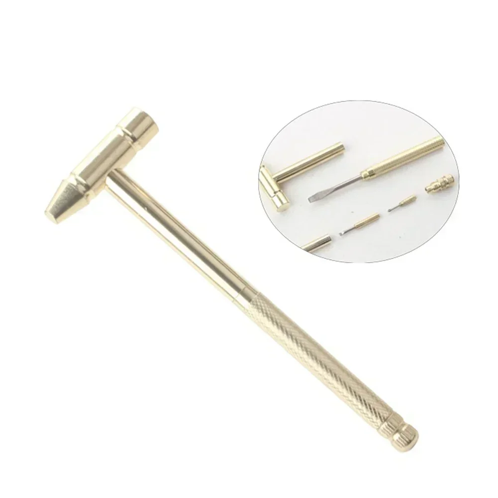 6 In 1 Micro Multifunction Multi Brass Hammer 3 Kinds Screwdriver Bits Pocket Small Hammer Hand Tools For Jewellers DIY Too