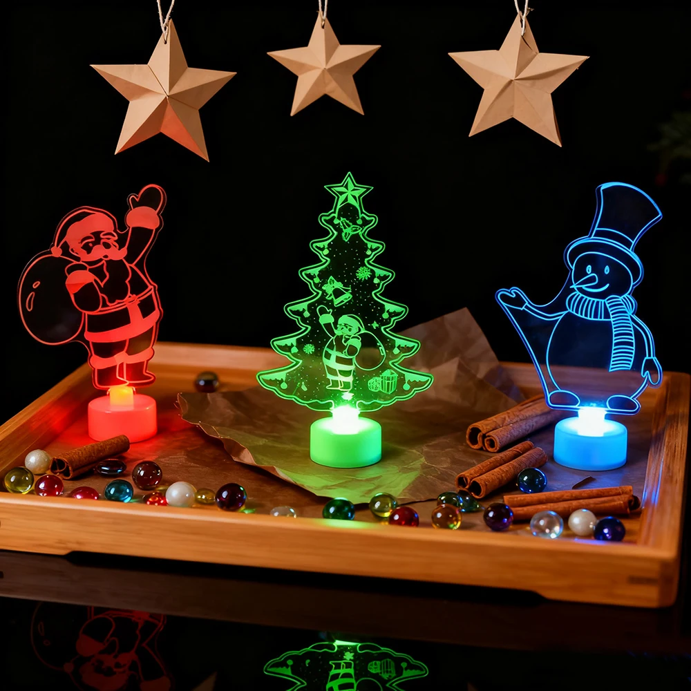 3pcs Acrylic Christmas LED Ornaments, Colorful LED Xmas Holiday Decoration Color Changing Light  for Home Christmas Party Decor