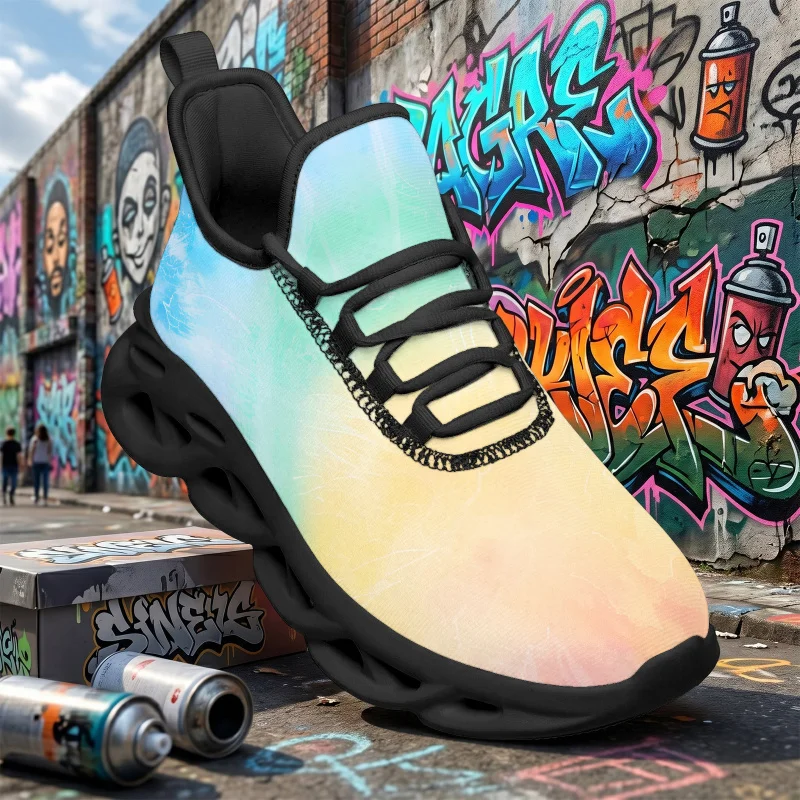 Women's and Men's Trendy Tropical Fresh Color Gradient Artistic Sneakers Wide-fit fashion loafers Plus-size breathable walking s