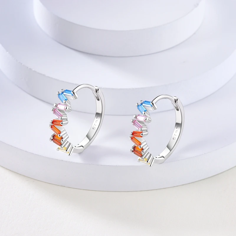 

925 Sterling Silver Colorful T-Square Hoop Earring For Anniversary Wedding Jewelry Gifts
