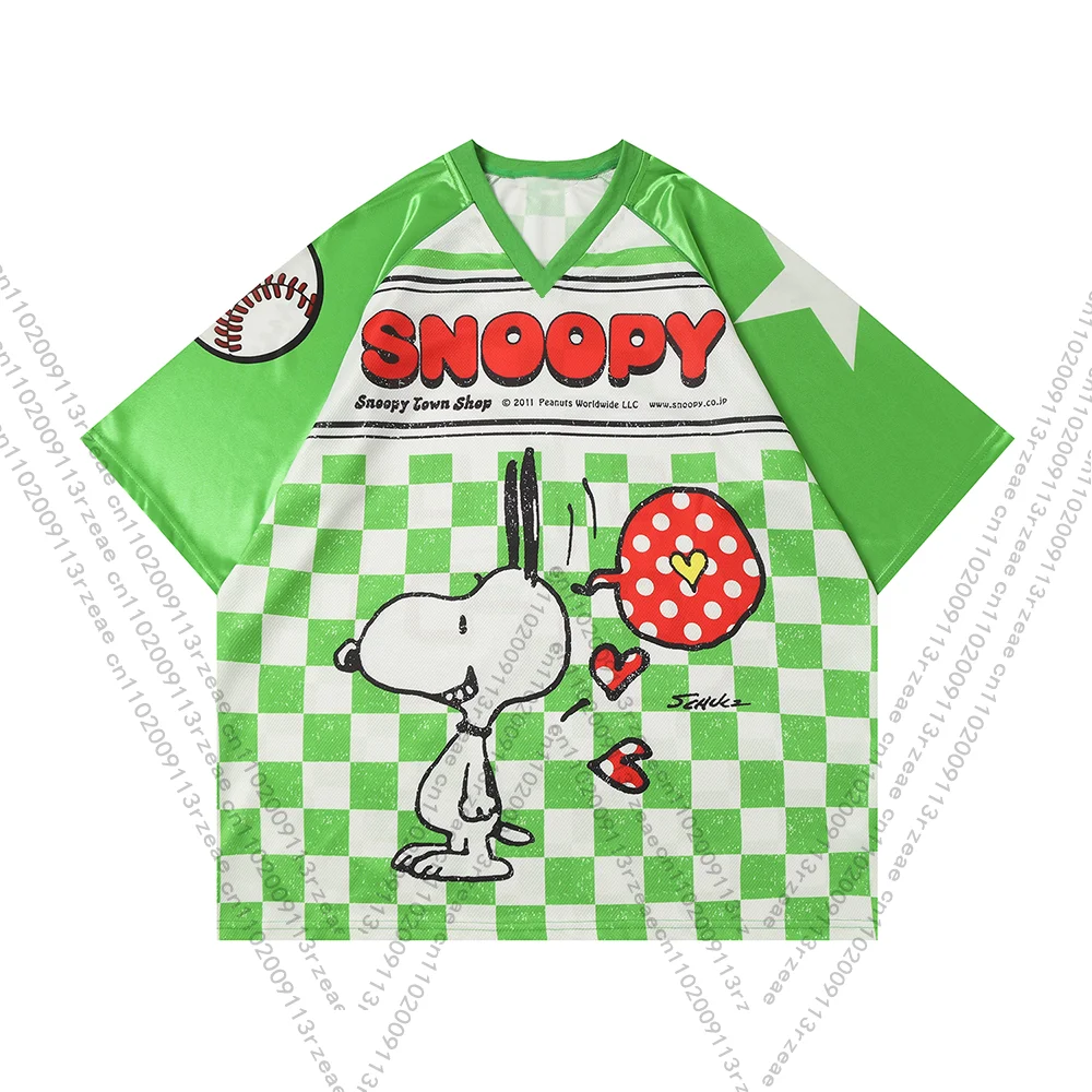 

Anime Snoopy Cartoon Sportswear Hip Hop Street Girl V-neck Print Casual T-shirt Women Loose Fashion Y2K Breathable Streetwear