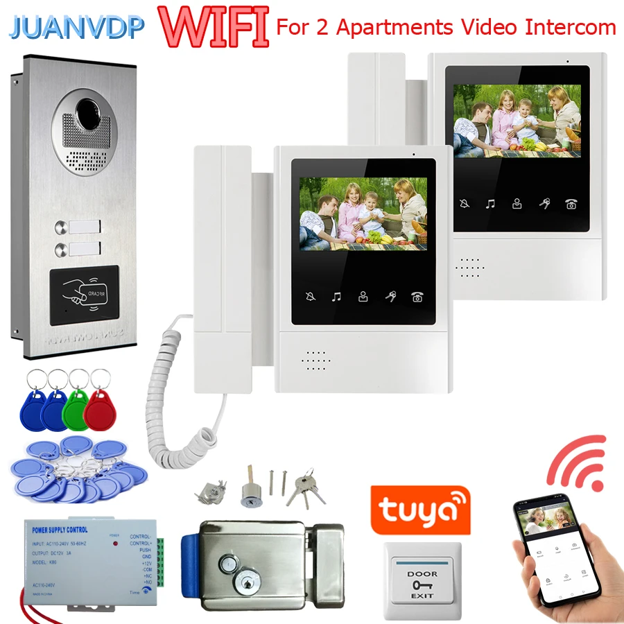 2/3/4/6 Unit Multi Apartments Intercom Video Doorbell with RFID Card Unlock 4.3inch Wifi Tuya App Video Door Phone System