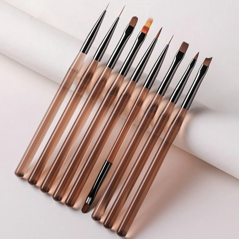 Acrylic Nail Art Brush Set Line Drawing Carve Flowers Painting Round Head Sweeping Flat Head Tool Nail Salon Wooden Pen Manicure