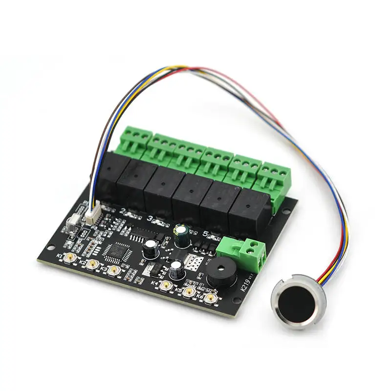 

6 реле, 12 В постоянного тока, K219-A, плата управления отпечатками пальцев + R502-A, модуль отпечатков пальцев, программируемая инфракрасная плата управления отпечатками пальцев