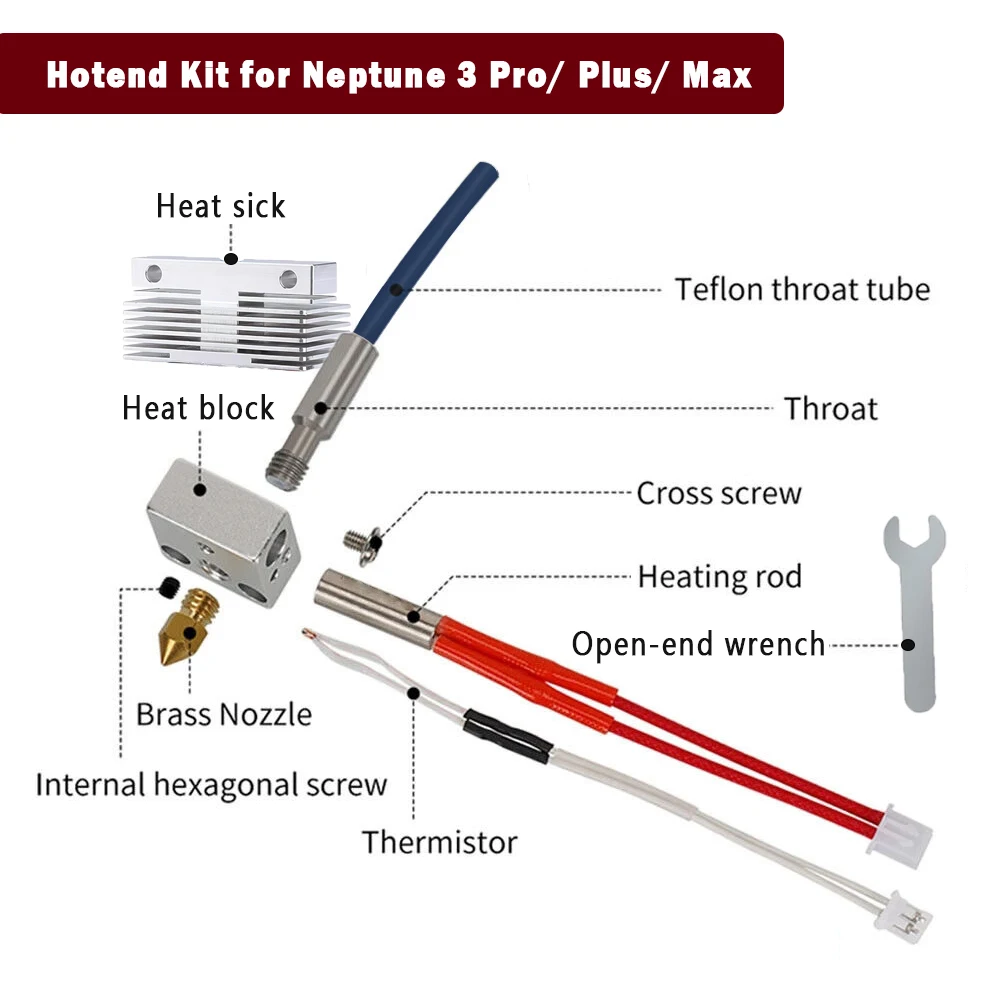 Assembled Extruder Hotend Kit for Neptune 3 Pro/ Plus/ Max, Elegoo Neptune 3 Pro Hot End with 2PCS Silicone Socks, for 3D Printe