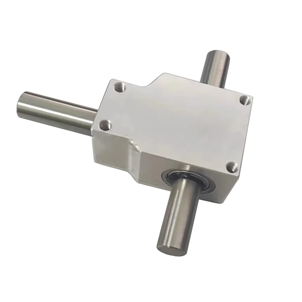90 Degree Commutator Right Angle Transmission Reversing Helical Bevel Gearbox Reduction Ratio 1:1 Double Output Shaft 12MM