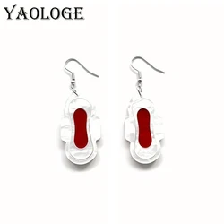 YAOLOGE Simulation Creativity White Tampon Earrings Interesting Abstract Sanitary Towel Design Women's Novel Acrylic Eardrop