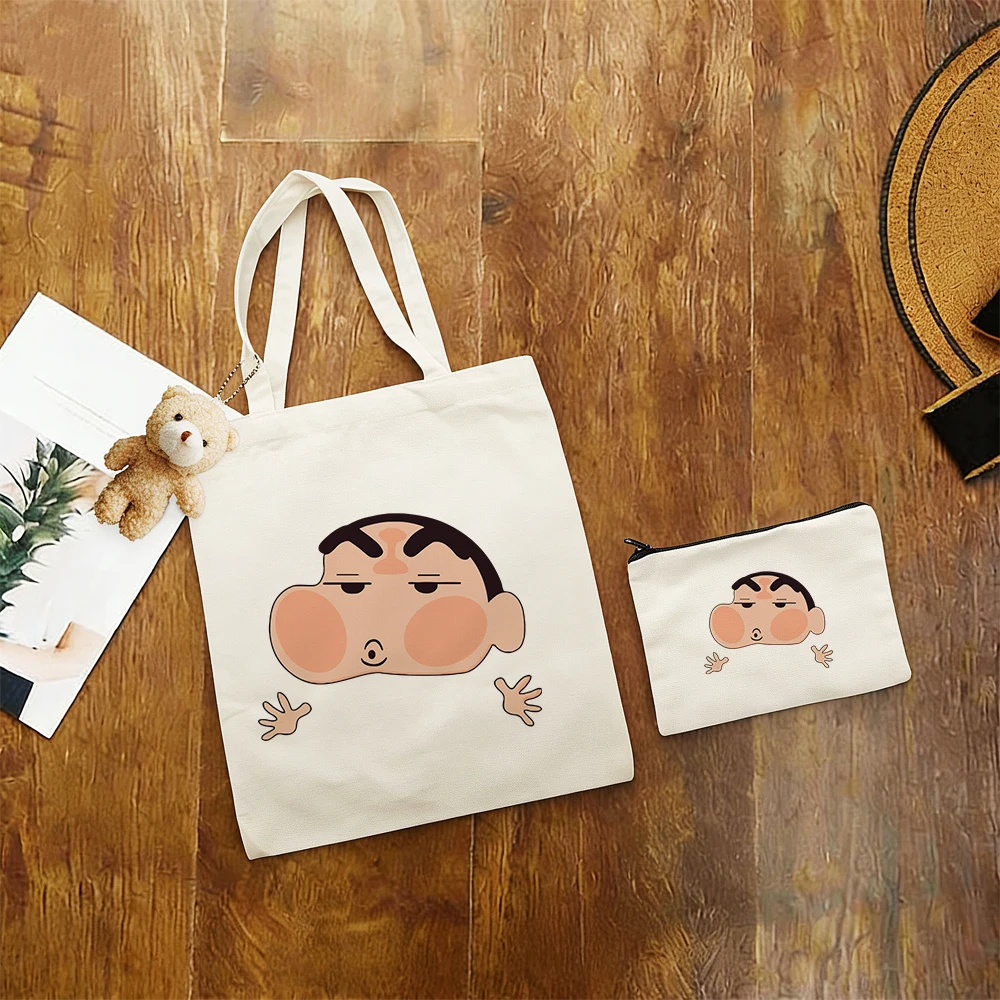 Kawaii Crayon Shin Chan 3pcs Canvas Bag Hilarious Cartoon Design Large Capacity Tote Wallet Anime Daily Casual Shopping Handbag