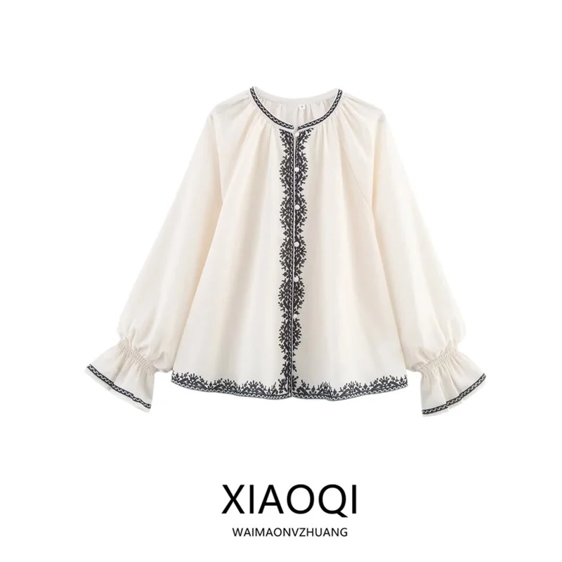 

Лето 2023, женская длинная блузка свободного покроя из смеси хлопка с вышивкой Ne irt, универсальная цветная блузка во французском стиле