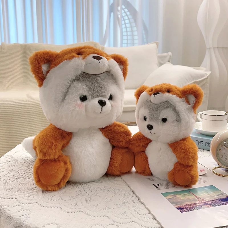 New Creative Cute Husky Dog peluche farcito Kawaii Puppy Dog Transform to Pig Koala Dinosaur Fox Cartoon Soft Animal Doll