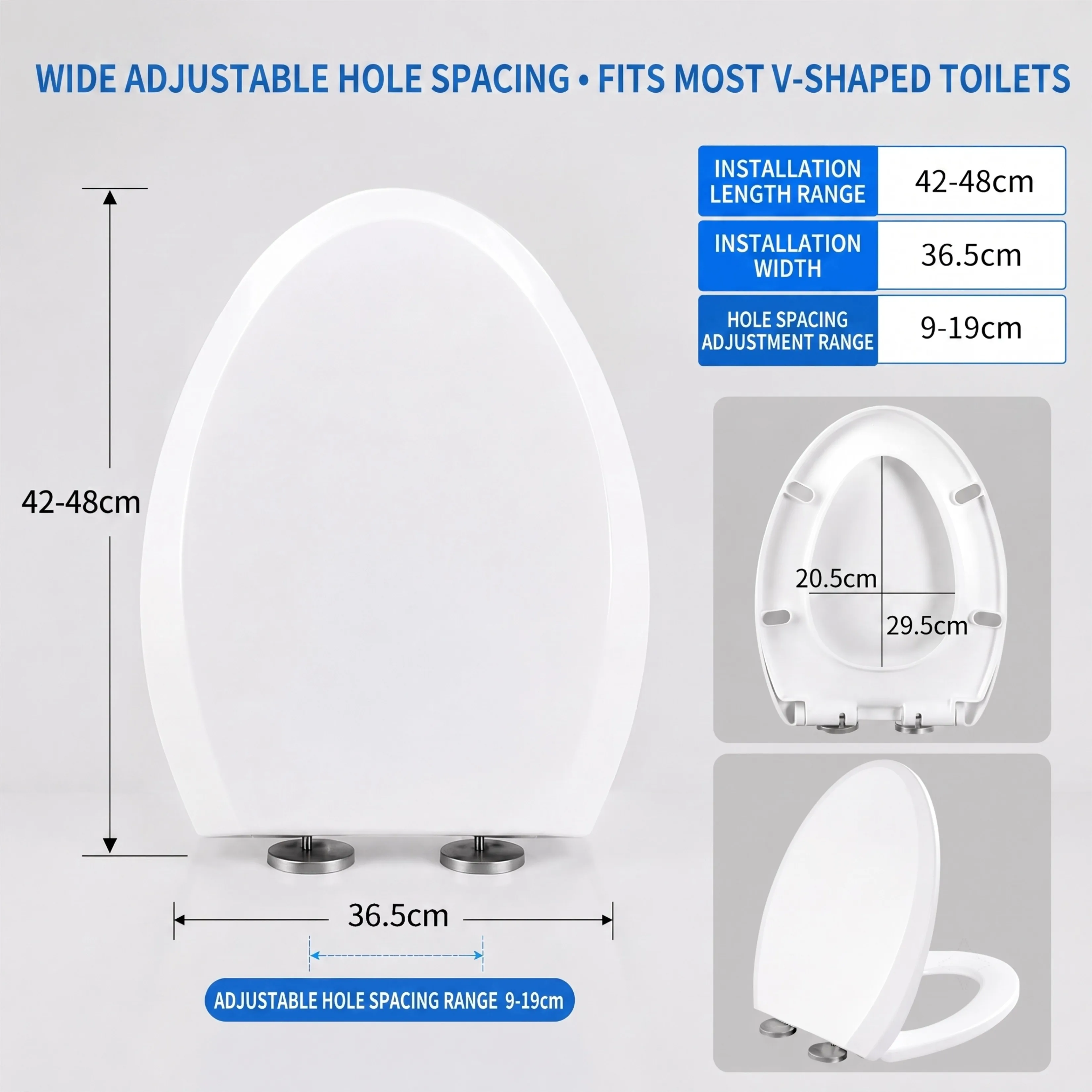 V Shape Soft Close Toilet Seat Quick Release One Button Removable PP Material Anti-Break Standard Toilet Lid Easy Clean Mount