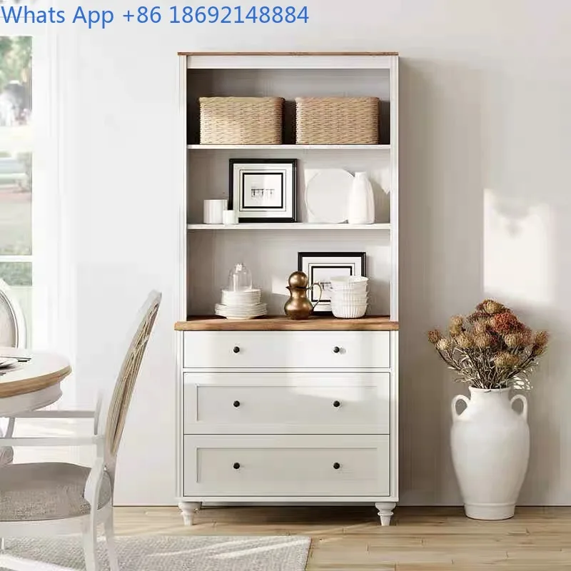 

American Retro Solid Wood Bookshelf Study Storage Cabinet Open Storage Cabinet Living Room Figurine Display Cabinet Home Use