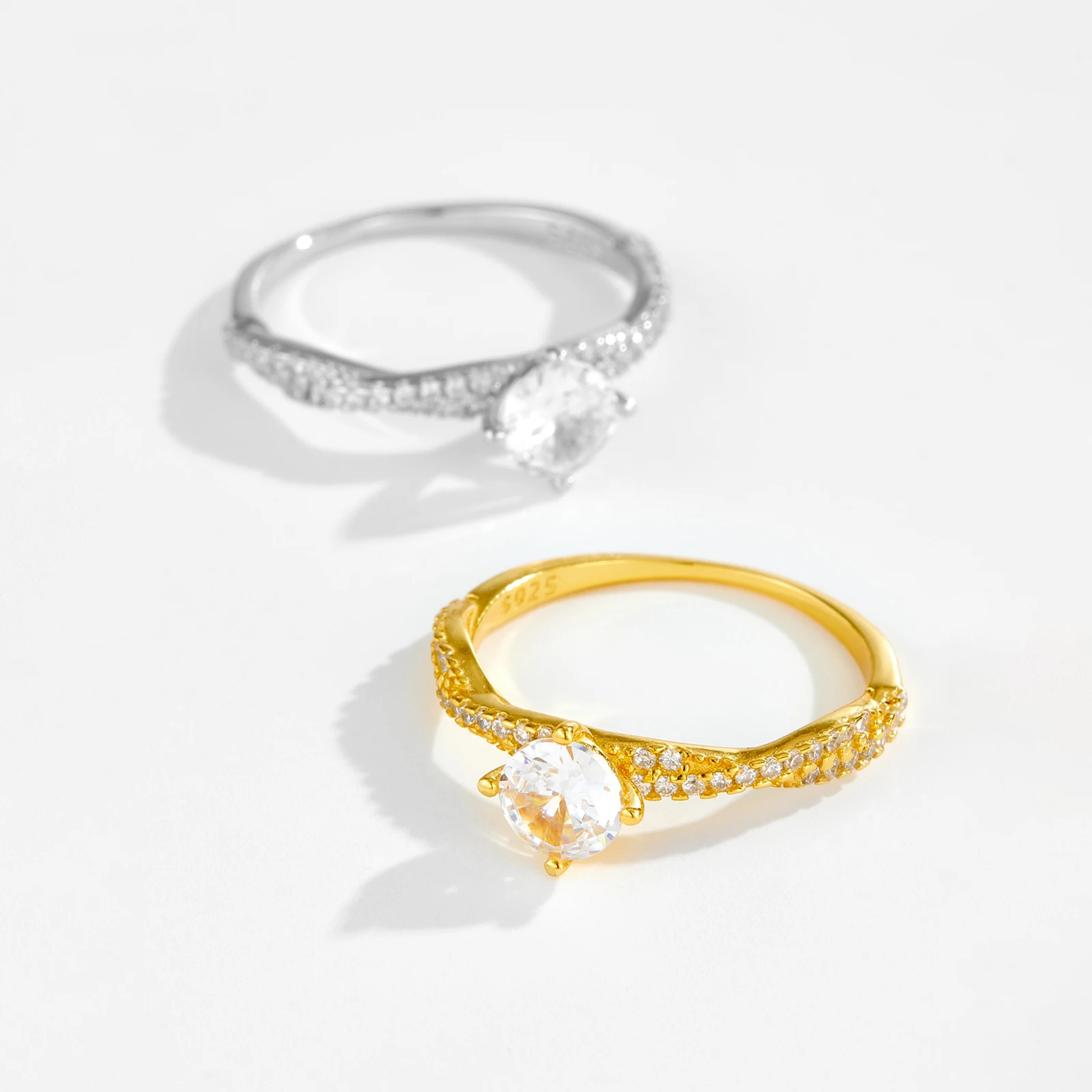 ANDYWEN 925 فضة تويست الفرقة الدائري مع الزركون المستديرة الفاخرة الحب الأبدي مجوهرات للنساء الزفاف والذكرى السنوية