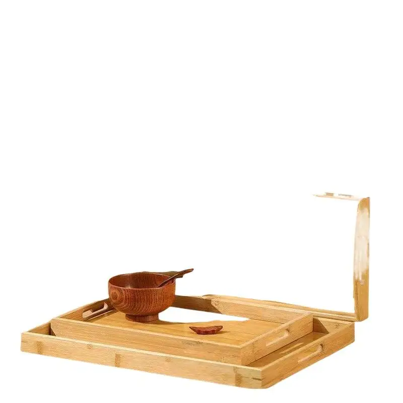 Japanisches Serviertablett aus Bambus mit Griffen, rechteckiges Serviertablett, Tee- und Frühstückstablett, Mehrzweck-Palette, Massivholztablett – Detail 8