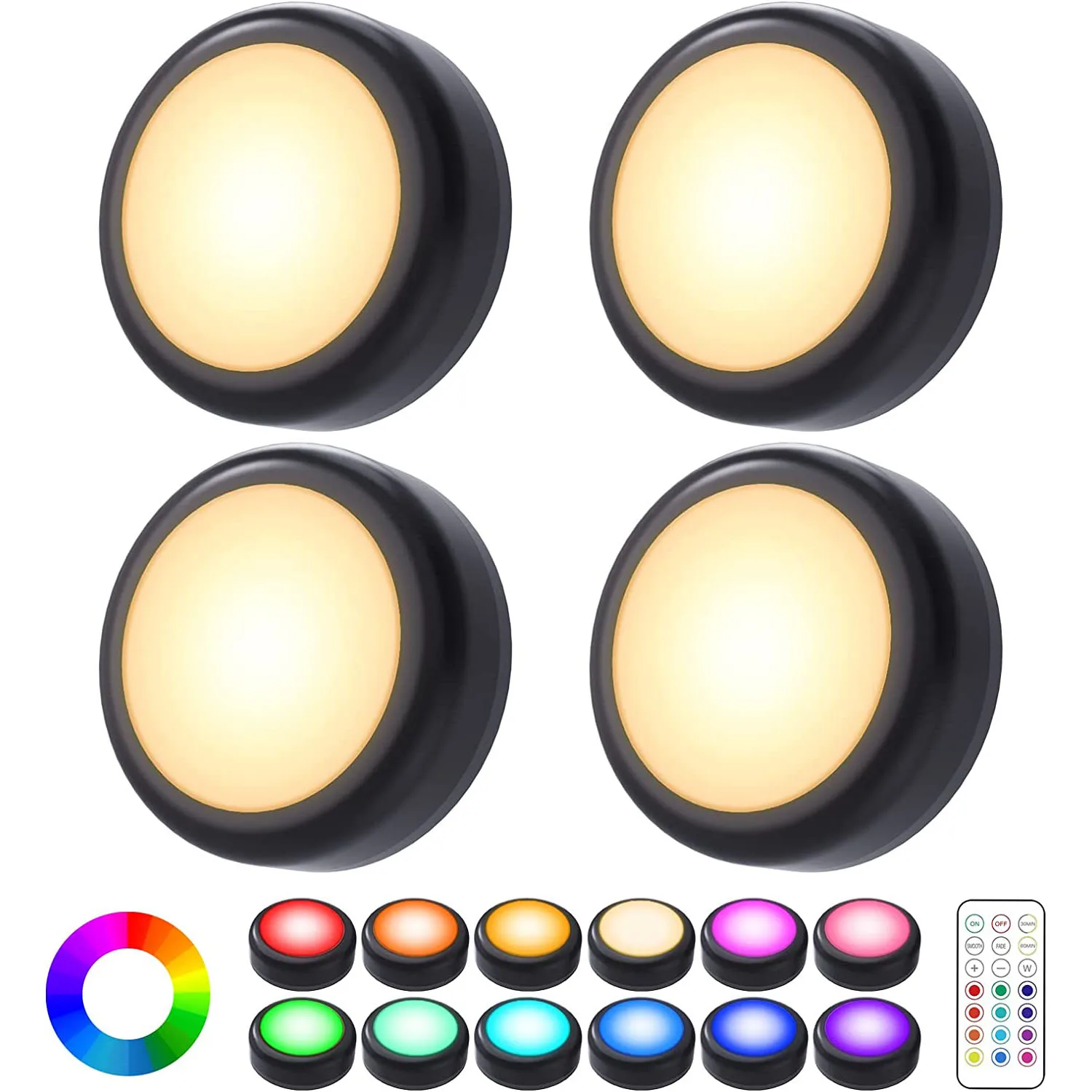 JGT 1-6Pcs RGBW LED Puck Nacht Lichter Fernbedienung Dimmbare Unter Schrank Licht Batterie Betrieben Drahtlose Push Lampe küche Schrank 4