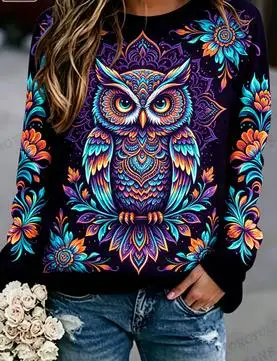 Women Long Sleeve Sweatshirt Bohemian Mandala Wolf Print Crew Neck Casual Loose Pullover Ladies Autumn Daily Wear Tops - view 4