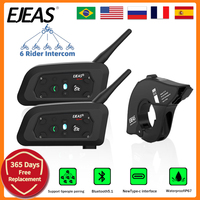 EJEAS V6 PRO + 6 Riders Motorcycle Helmet Bluetooth Intercom Headset Interphone Communicator Can Remote Control Waterproof IP67