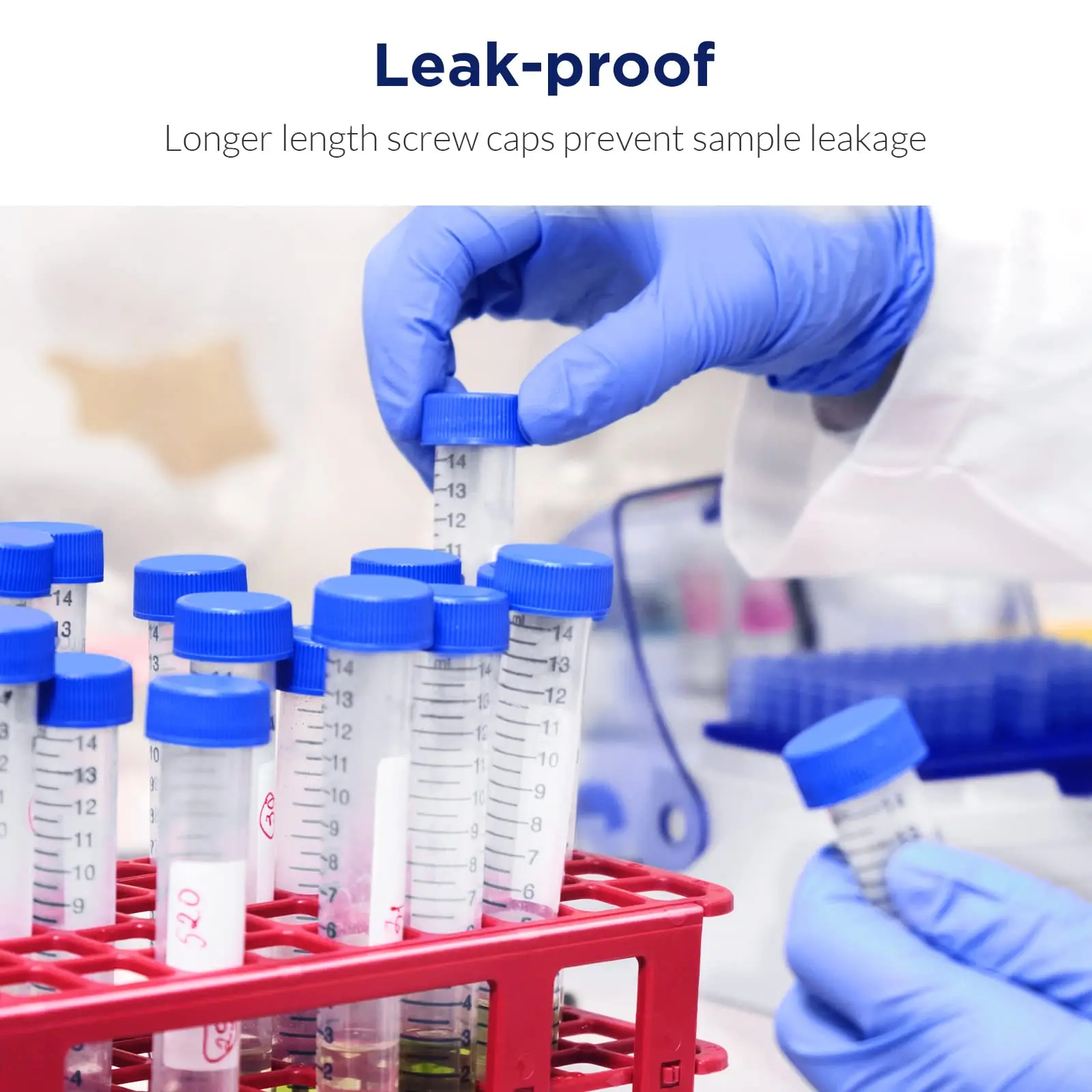 15 ml, przezroczyste, plastikowe probówki do wirówki z zakrętką, z podziałką, do użytku laboratoryjnego. — zdjęcie produktu 5