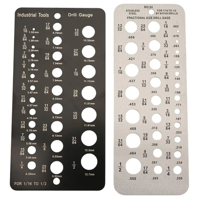 Exquisite-Drill Bit Gauge Fractional Drill Bit Size Gauge,29-Holes Metric Size Drill Bit Gauge For 1/16 Inch To 1/2 Inch Drill B