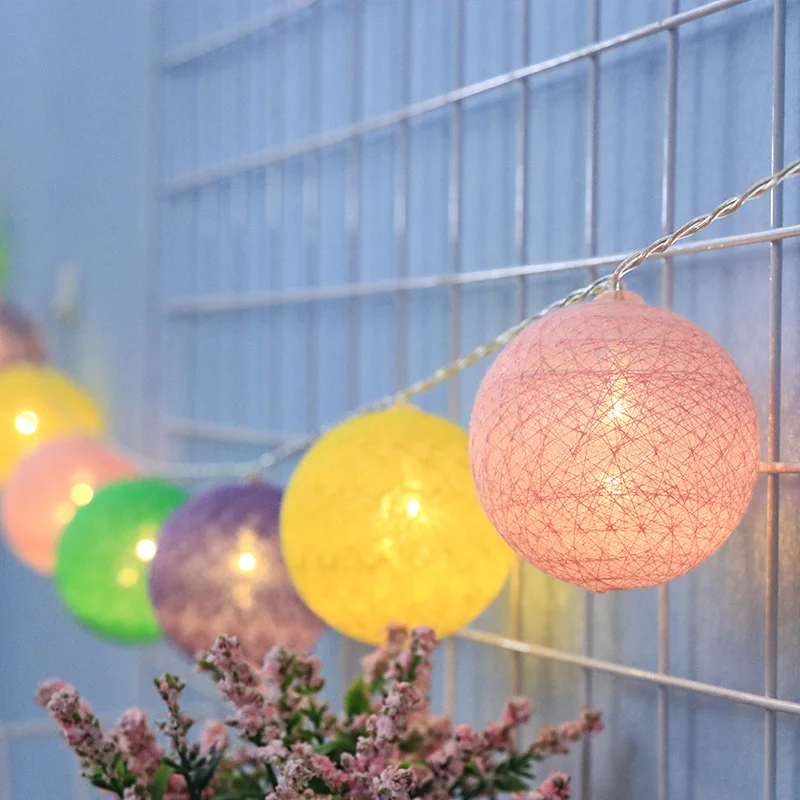 Guirnalda de bolas de algodón para decoración del hogar, 20 LED, luces de hadas de Navidad, cuerdas de iluminación para vacaciones al aire libre,