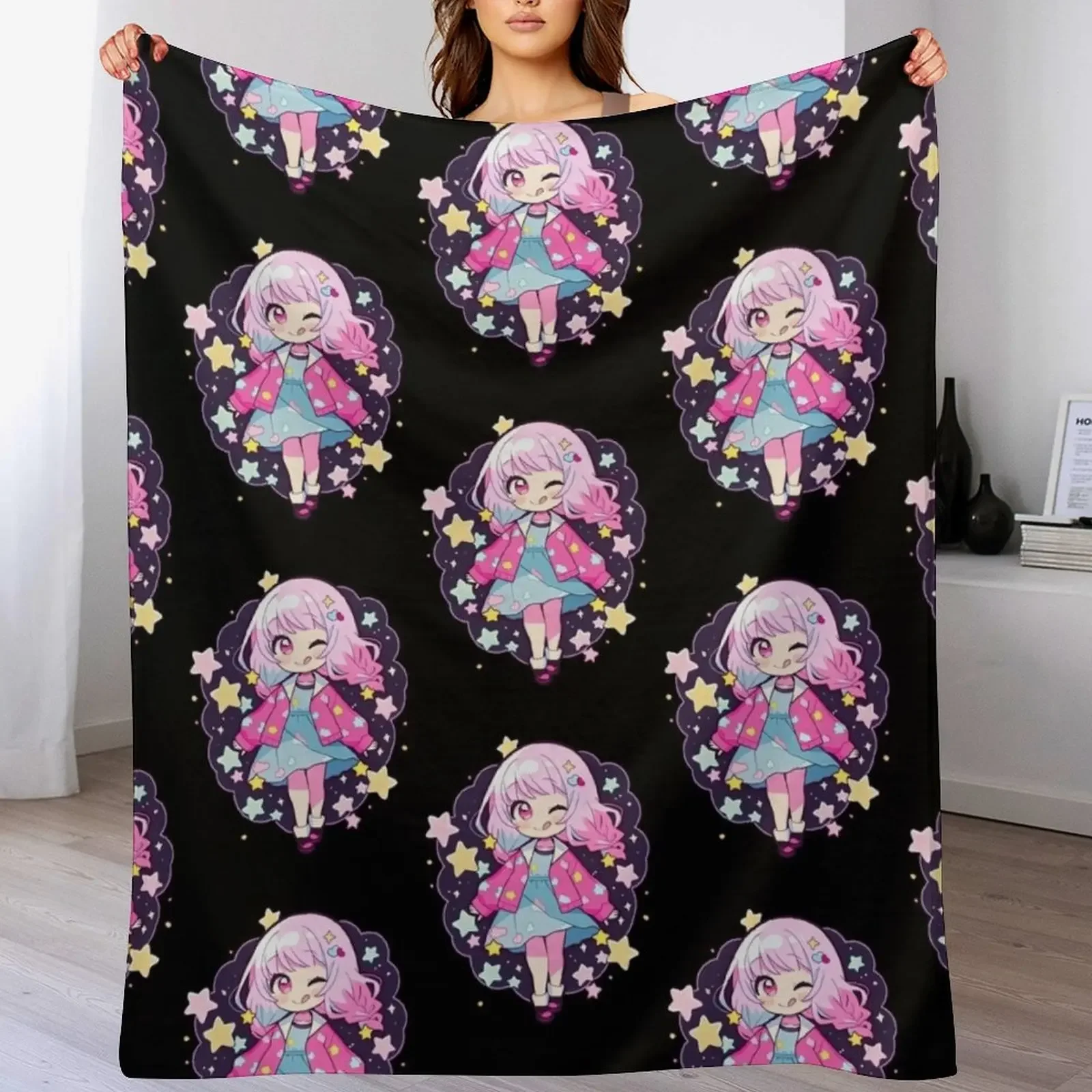 

Project Sekai Shirt Emu Otori Cute Stars Kawaii Chibi Throw Blanket Stain Resistant Cozy Warm Blanket