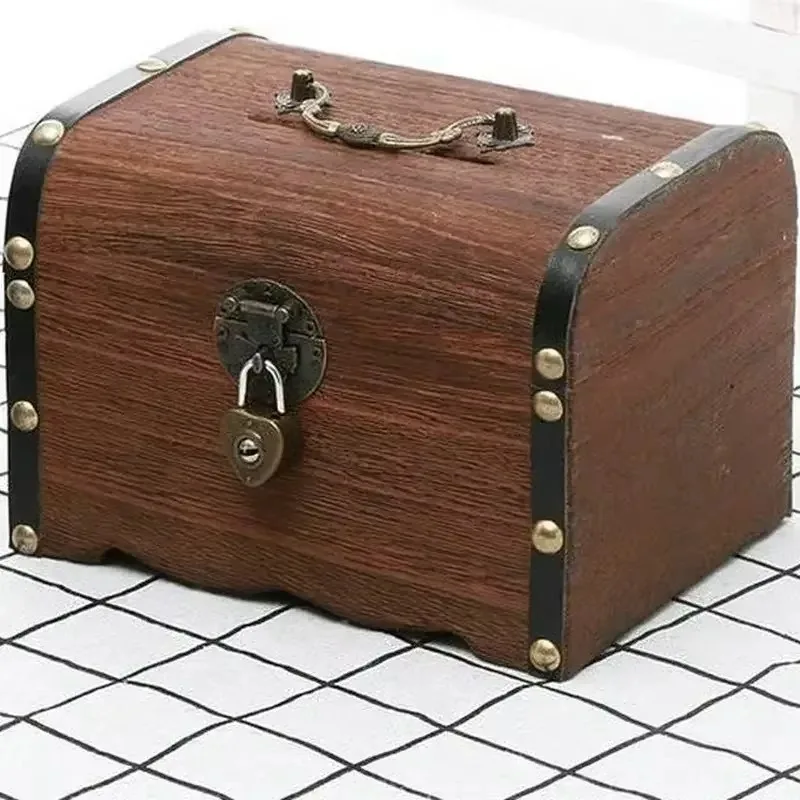 

Vintage Treasure Storage Box Piggy Bank Organizer Saving Box Case With Lock For Home Retro Treasure Chest With Lock