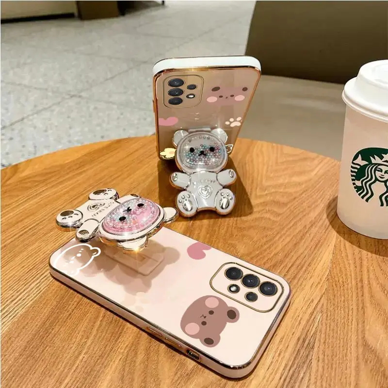 A 52 A 32 Luxury Cute Bear Phone Holder Case On For Samsung Galaxy A32 A22 A33 A51 A52 A52S A53 A71 A72 A73 4G 5G Stand Cover