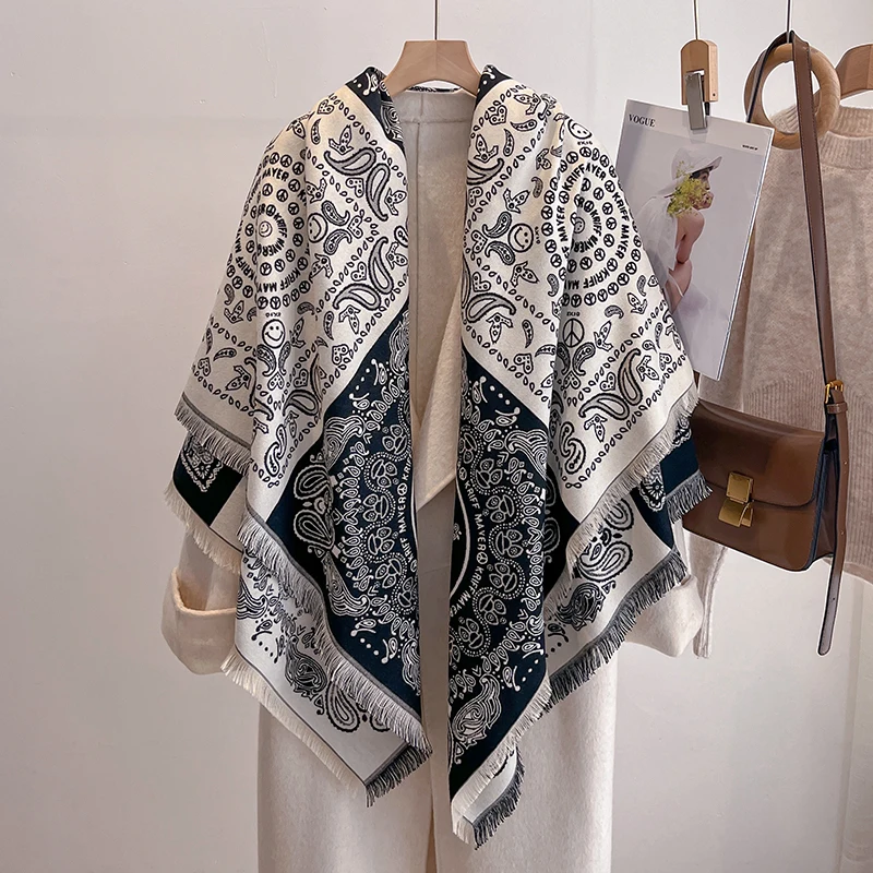 2025, Luxusmarke, Winter-Damen-Kaschmirschal – abstrakt bedruckter Schal mit Quasten, Pashmina-Bandana und eleganter Poncho – Detail 6